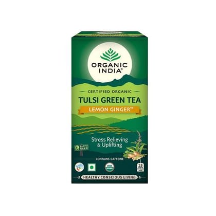 Organic India Tulsi Green Tea - Lemon & Ginger 25 N, 25 Units Box