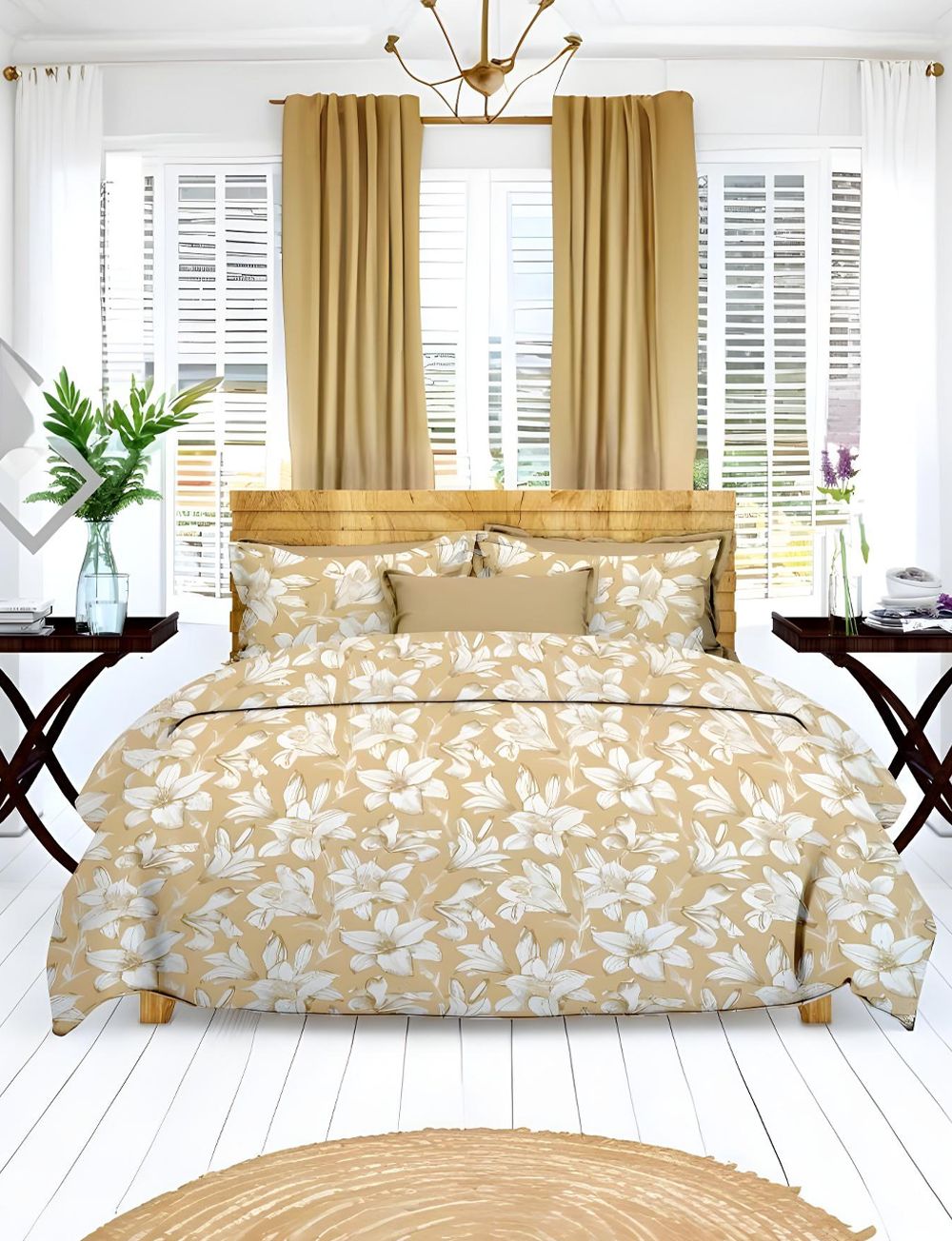 Gres Home Fashions 100% Cotton Fitted Sheet Set for King Size Bed, 1 King Size Fitted Sheet (1.82m x 1.98m) with 2 Pillow Covers (46cm x 69cm) - Wheat-Wheat
