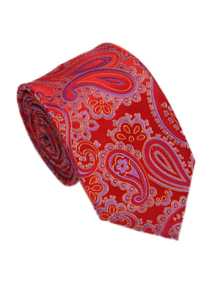 Men's Paisley Formal Necktie - Red-Free / Red