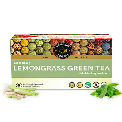 TEACURRY Lemongrass Green Tea (1 Month Pack, 30 Tea Bags) - Helps with Pressure, Weight, PMS, Digestion