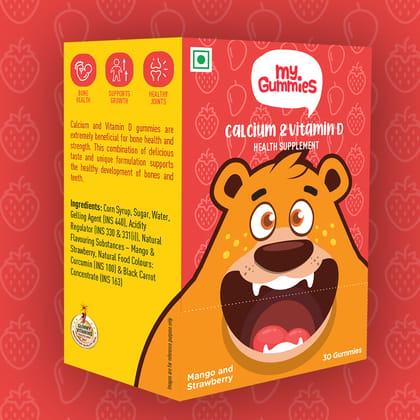 Bodyfirst My Gummies-Calcium & Vitamin D Gummies For Kids, Mango & Strawberry, 30 Gummies