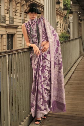 Viola Purple Lucknowi Chikankari Saree