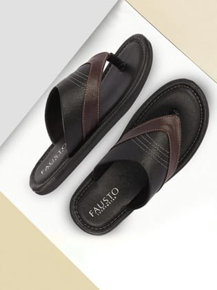Men Black Side Stitched Outdoor Thong Slipper Sandals-7