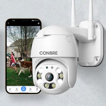 Conbre UltraXR 2MP Outdoor WiFi Wireless Smart CCTV Security Camera | Colored Night Vision | 2-Way Audio | Motion Track | Support upto 128GB SD Card-White