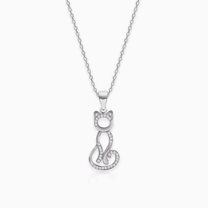 Silver Charming Cat Pendant with Link Chain