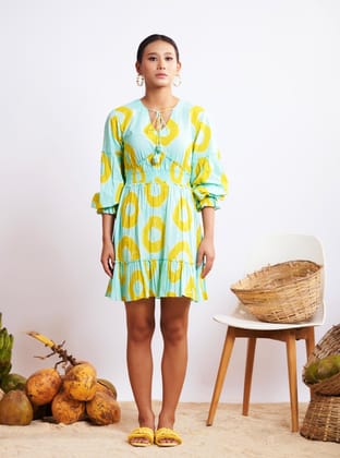 Floret Dress (Blue and Yellow Bandani)-XS