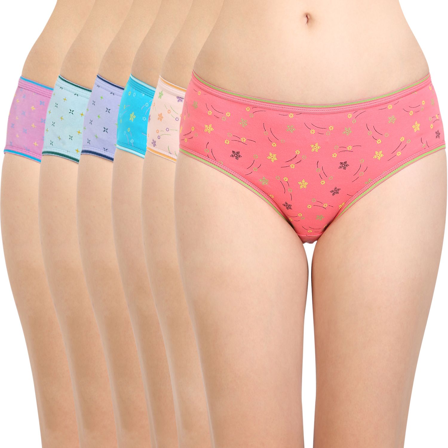 Bodycare women's combed cotton assorted Hipster Panty Pack of 6 ( E300D )