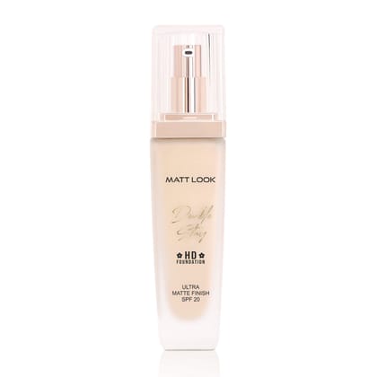 Mattlook Double Stay HD Foundation, Enriched with Grape Seed Oil & Vitamin-C, Ultra Matte Finish SPF-20-White Ivory