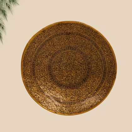 Kashmiri Papier Mache Wall Decor Plate - Golden-Golden