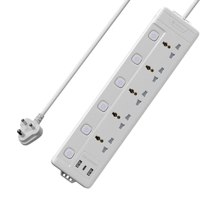 Portronics Power Plate 20 Extension Board with 5 Universal Power Sockets, 3 Meter Long Cord, 2500W Power Extender, 6 Individual Power Switches