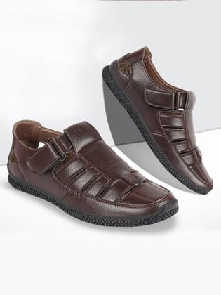 Men Brown Casual Hook & Loop Sandals-6