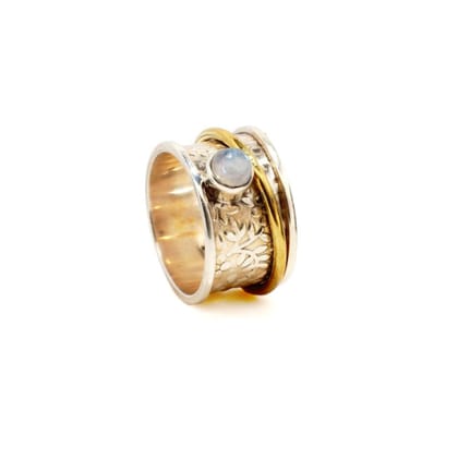 Gems with Gold Fluid | 925 Silver Ring for Women & Men-Moonstone / 10