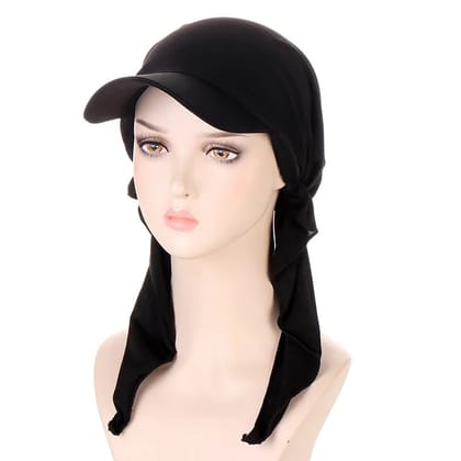 Women Classic Turban Hat Solid Color Scarf Cap Headscarf Baseball Cap Sun Hats Soft Fashion Outdoor Brim Sunshade Hats-Black