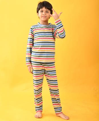 MULT STRIPE GREY MELANGE LONG SLEEVE PYJAMA SET - MULTICOLOR-6-12 MONTHS / 2N / MULTICOLOR