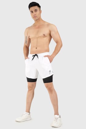 2 in 1 5" Compression Shorts White-S