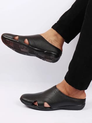 Men Black Back Open Outdoor Slip-On Slipper Sandals-7