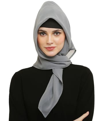 Evelia Silver Georgette Stitched Hijab - Single - Free Size