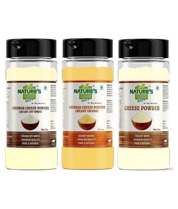 Natures Gift Cheddar Cheese Powder (Off White + Orange) & Regular Cheese Powder - 100g / 3.5 Oz Sprinkle Jar Powder 300 gm