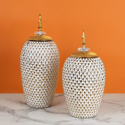 Royal Pattern Decorative Ceramic Vase And Showpiece - Pair-BIG - HEIGHT - 16.5 INCHES & WIDTH - 7 INCHES AND SMALL - HEIGHT - 14.5 INCHES & WIDTH - 7 INCHES / Ceramic / Available