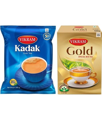 Vikram Tea Combo (Pack of 2), Gold Special Mix Tea (Box), 500g, Kadak Dust Tea, 500g