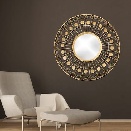 Lustrous Splendour Decorative Wall Mirror-Diameter - 36 Inches / Glass & Metal / Available