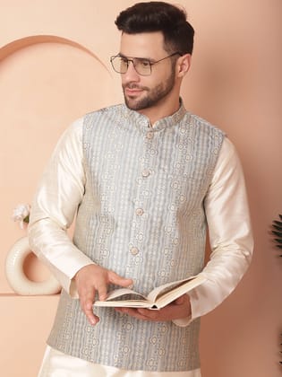 Men's Woven Design Nehru Jacket-S