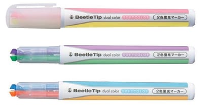 Kokuyo Beetle Tip Dual Tip Highlighter-Soft Yellow - Soft Pink