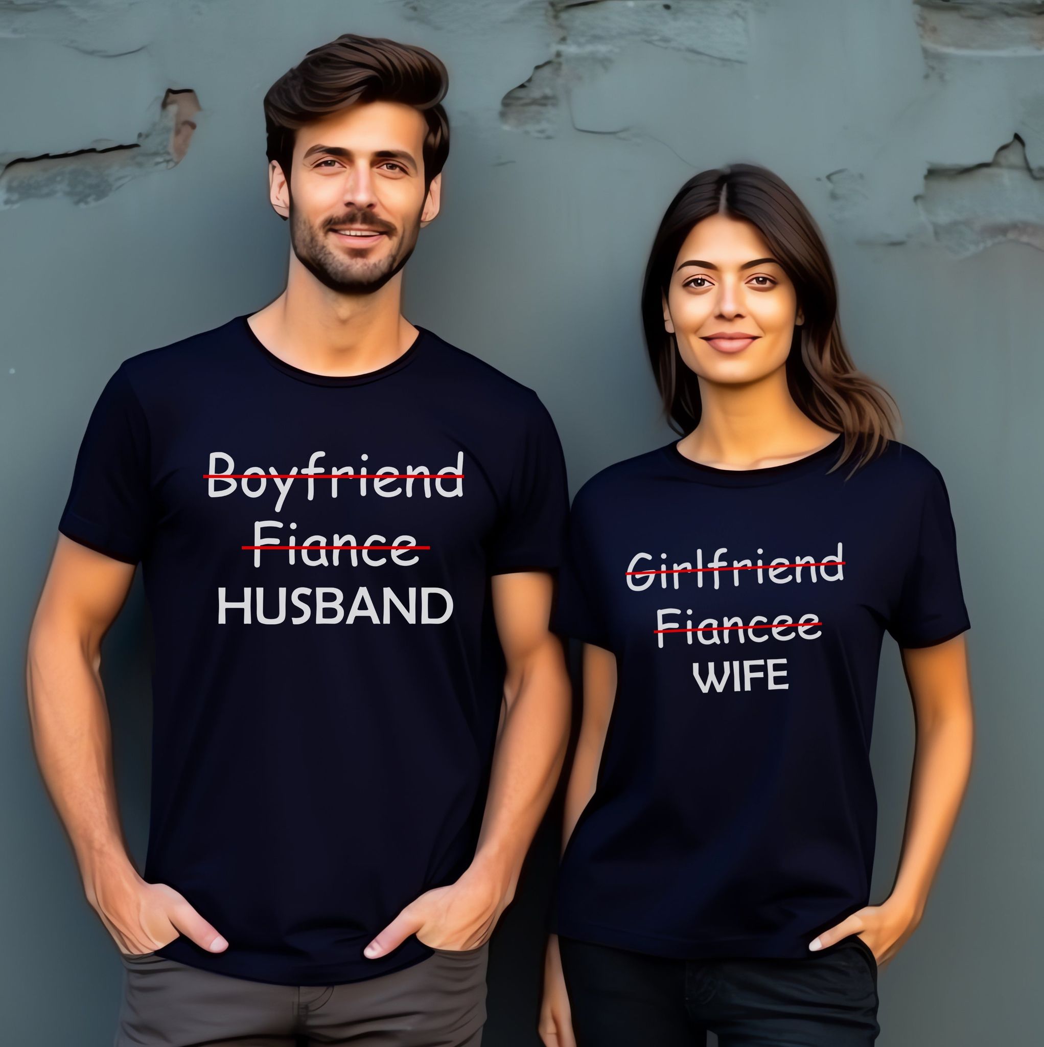 Husband Wife Couple Graphic Printed T-Shirt-Men-S / Women-S