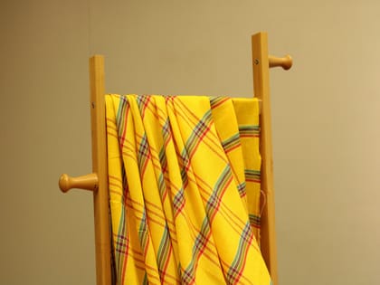 Handloom Cotton Woven Fabric - Yellow-Per Meter