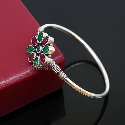 925 sterling silver fabulous bangle bracelet kada amazing Cuff bracelet with red and green cut stone best gifting openable kada nsk633