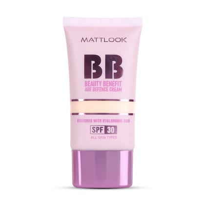 Mattlook BB Beauty Benefit Age Defence Cream, Enriched With Hyaluronic Acid, SPF-30, All Skin Types-Rich Ivory