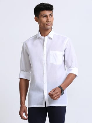 Cotton Linen White Colour Shirt  Full Sleeve-38