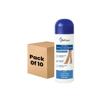 Dr Foot Ultra Sweat Absorbing Foot Powder with Zinc Oxide Tricalcium Phosphate - 100 Gm Pack of 10-Dr Foot Ultra Sweat Absorbing Foot Powder, Zinc Oxide, Tricalcium Phosphate, 100 Gm (Pack of 10)