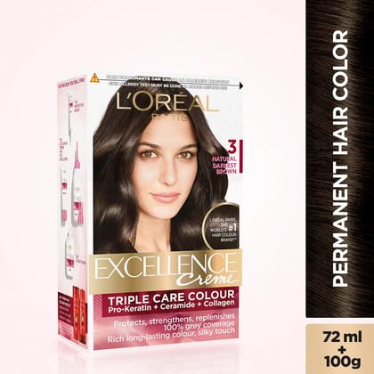 L'Oreal Paris Excellence Creme Hair Colour, Natural Darkest Brown (3) (72ml + 100 G)