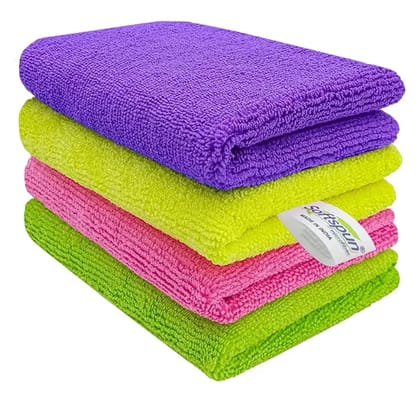 SOFTSPUN Microfiber Cloth - 4 pcs - 30x40 cms - 340 GSM Multicolor - Thick Lint & Streak-Free Multipurpose Cloths.