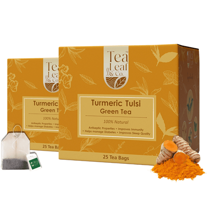 Turmeric Tulsi Green Tea Blend of Pure Green Tea & Fresh Tulsi Herbal Tea for Hot/Iced 25 Tea Bags Pack of 2