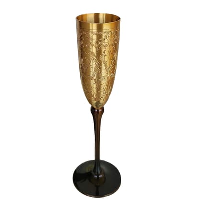 Indian Art Villa Brass Finish Embossed Design Flute Champagne Glass, Bareware, Bar Accessories & Tools For Bars, Catering Venues, Home, Office, Party, Hotels, Volume- 200 ML-1