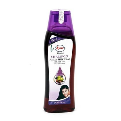 Ayur Herbals Hair Shampoo - Amla Shikakai With Reetha, For Normal Hair, 200 Ml Bottle