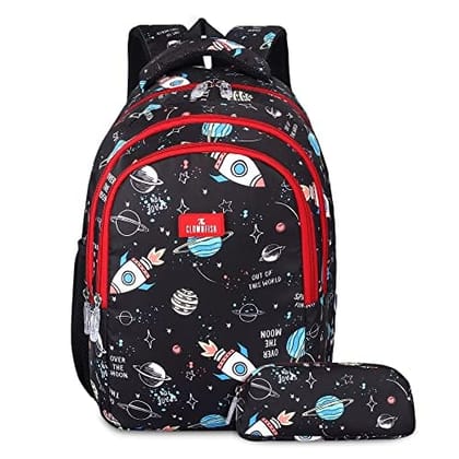 Gleevers X The Clownfish Cosmic Critters Series School Bags 30 L  Printed Polyester  Free Stationery Pouch  Gift for Kids  Black-Gleevers X The Clownfish Cosmic Critters Series School Bags 30 L |