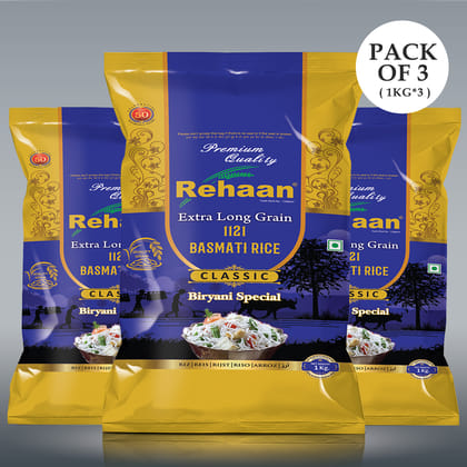 Rehaan Classic Biryani Special Extra Long Grain Basmati Rice (Pack Of 3)-3KG