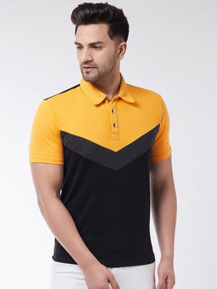 Gritstones Color Block Men Polo Neck Yellow, Black T-Shirt