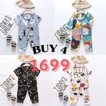 4 NIGHT SUITS COMBO FOR BOYS AND GIRLS (black skyblue+printed)-1-2 YEARS