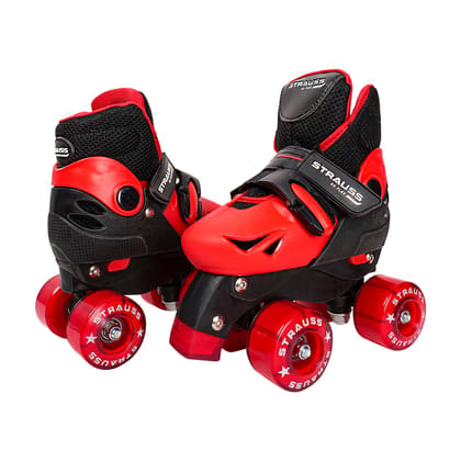 STRAUSS Gatiman Adjustable Roller Skates with Brake, 4 Wheels, Sub-Junior Size, Black/Red, Ideal for Boys and Girls.-STRAUSS Gatiman Adjustable Skating Shoes | Latest Designed Roller Skates With 