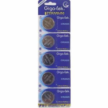 Giga-tek CR2025 3V Lithium Button Cell Battery-Pack of 5