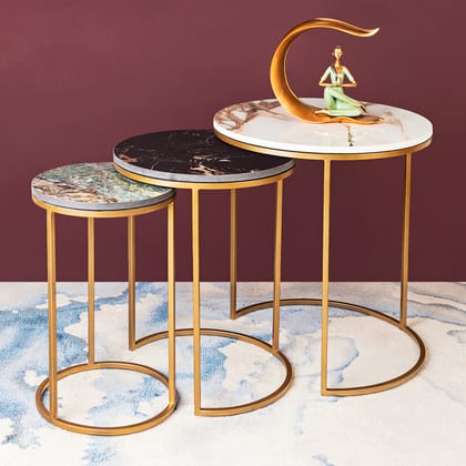 Glitter and Glamour Set of Three Nesting Tables-Large - Diameter - 20 Inches & Height - 22.25 inches & Medium - Diameter - 16 Inches & Height - 20.75 inches and Small - Diameter - 12 Inches & Hei