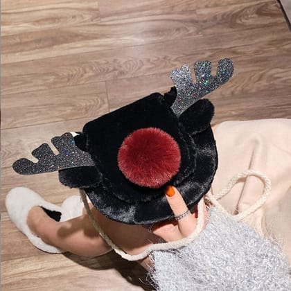 Kawaii Furry Reindeer Sling Bag - Black