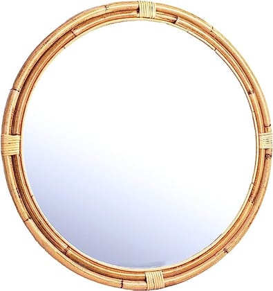 Dastkar Craft Natural Rattan Frame Round Mirror (Large-16" Dia)