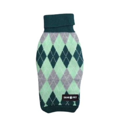 DearPet Dog Sweaters in Vibarant colours-16 Inch / Green Check / Check