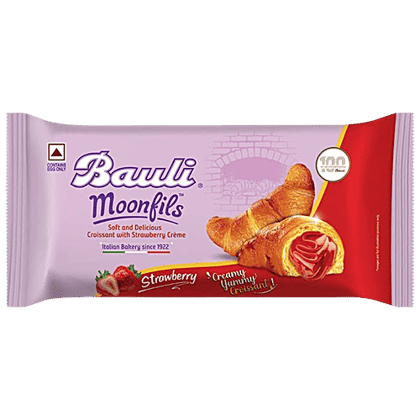 Bauli Moonfils - Strawberry Flavoured, Centre Filled Puff Rolls, Italian Recipe, Soft & Delicious, 50 g