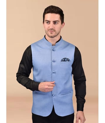 PRINTCULTR Blue Cotton Blend Mens Nehru Jacket ( Pack of 1 ) - None